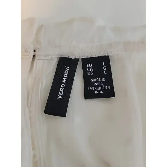 Vero Moda Ivory Swiss Dot LS Fairy Ruffled Smocked Sheer Blouse Women's Large - Picture 11 of 12